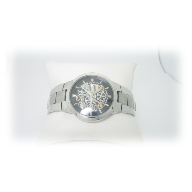 Mens Armitron Skeleton Stainless Steel Black Watch 8.25