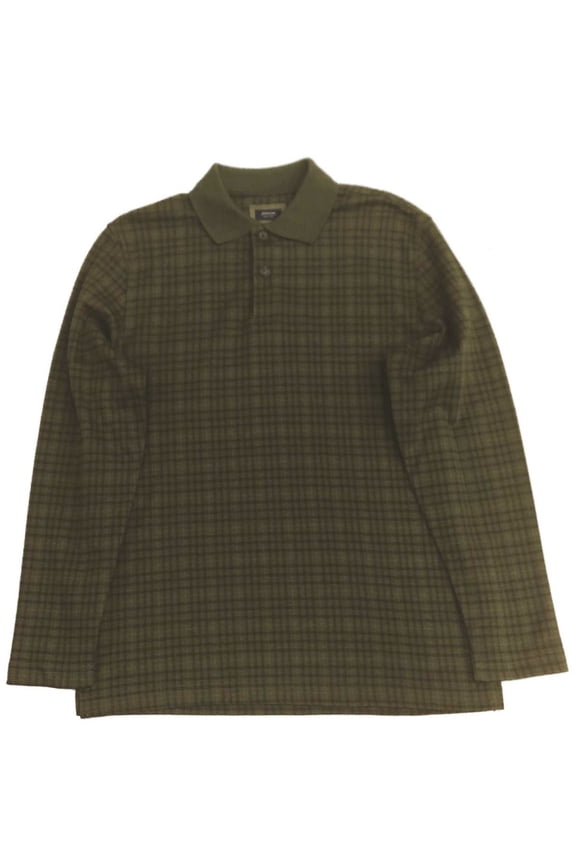 Mens Arrow Green Brown Two 2-Button Collar Long Sleeve Polo Shirt Small
