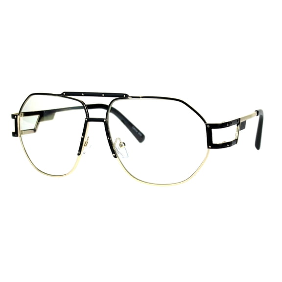 Mens Art Deco Nouveau Unique Futurism Metal Aviator Eyeglasses Black Gold
