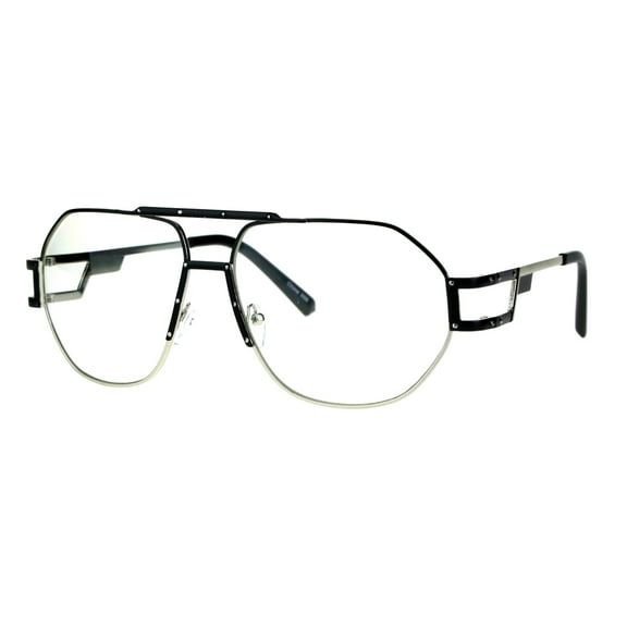 Mens Art Deco Nouveau Unique Futurism Metal Aviator Eyeglasses Black Silver
