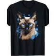 thumbnail image 1 of Mens Artistic Siamese Cat With Striking Blue Eyes And Vibrant Blue Splashes Graphic Tees Print T - shirts Short Sleeve Stylish Casual Tops Shirts, 1 of 5