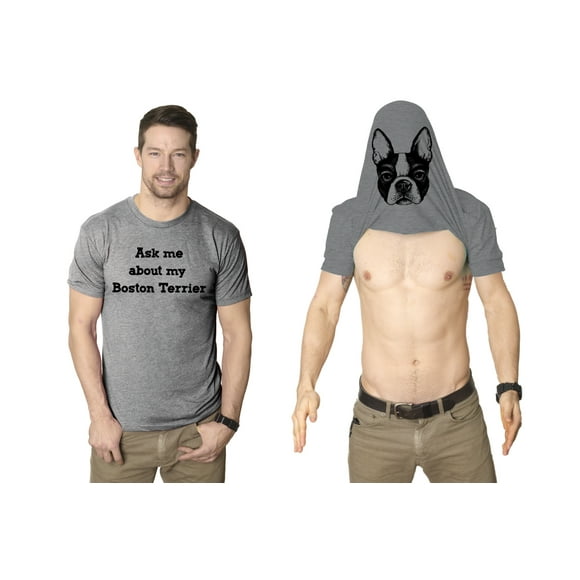 Mens Ask Me About My Boston Terrier T Shirt Funny Dog Owner Flip Up Tee Graphic Tees