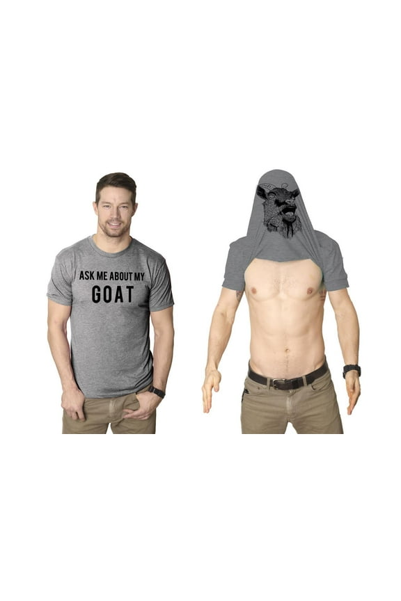 Mens Ask Me About My Goat T Shirt Flip Funny Farm Animal Cool Novelty Graphic Graphic Tees