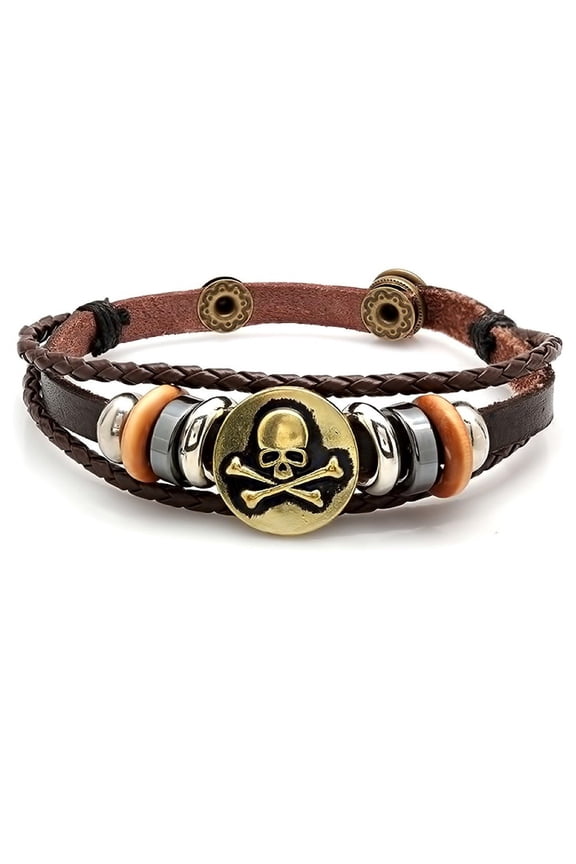 Mens Assorted Leather Rope Wraps Braided With Skulls Pirate MANY COLORS