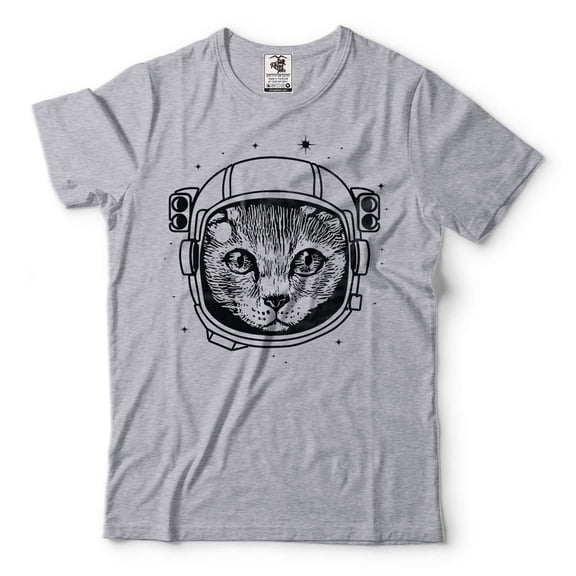 Mens Astronaut Cat T-shirt Astronaut Helmet Shirt Astronaut Gifts Funny Cat Shirt Cute Shirts (Small Grey)