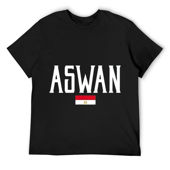 Mens Aswan Egypt Flag Vintage White Text T-Shirt Black
