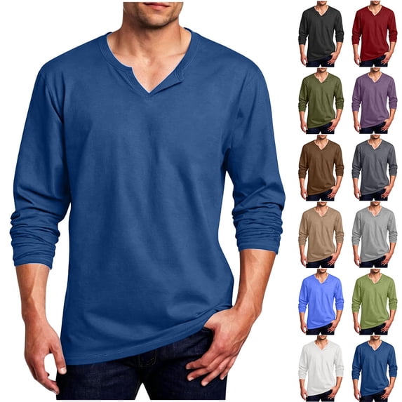 Mens Athlete Tops Long Sleeve Shirts for Men V Neck Solid Color Breathable Pullover Shirts Stylish Notched Loose Casual Workout Shirts For Gym Running