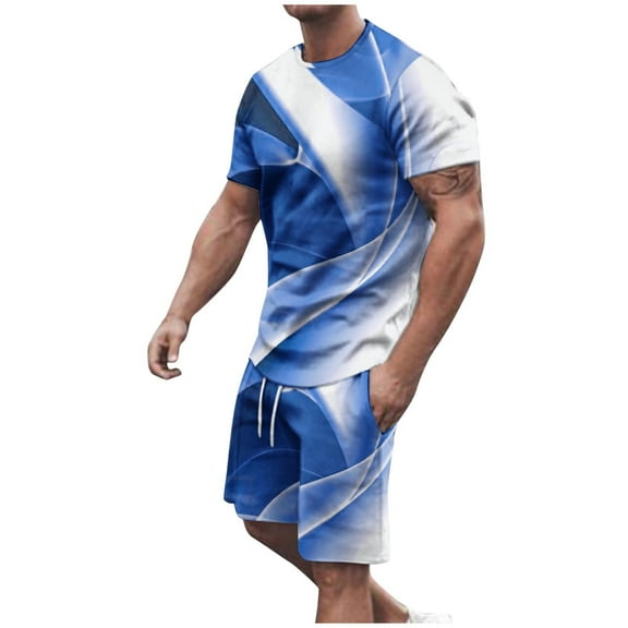Mens Athletic 2 Piece Outfits Set Short Sleeve Crewneck Drawstring Tracksuit Sets Summer Casual Trendy Workout Running Gym T Shirt and Shorts for Men