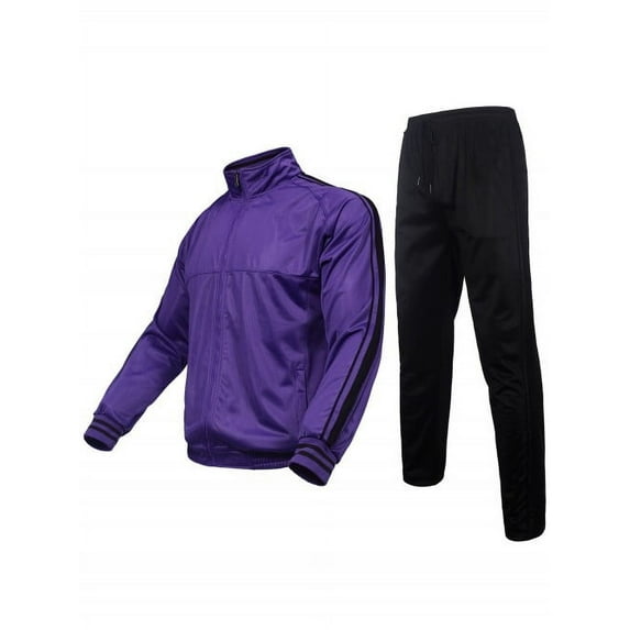 Mens Athletic 2 Piece Tracksuit Sets Casual Jogging Suits Full Zip Sports Set Stand-up collar Sweatsuit fo Men Purple 3XL