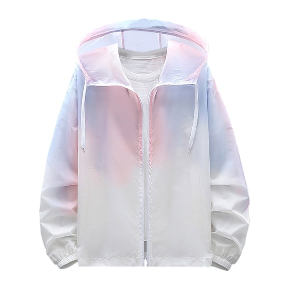 Mens Athletic Hoodie Jacket Lightweight Full Zip Thin Sun UV Protection Jackets Gradient Summer Overwear