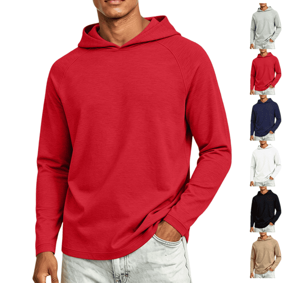 Mens Athletic Hoodie Quick Dry Lightweight Long Sleeve Hoodies Fall Moisture Wicking Regular Fit Workout Training Pullover Red 2XL