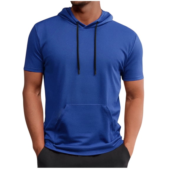 Mens Athletic Hoodies Pullover Short Sleeve Sweatshirt Summer Casual Lightweight Gym Workout Tops with Pocket