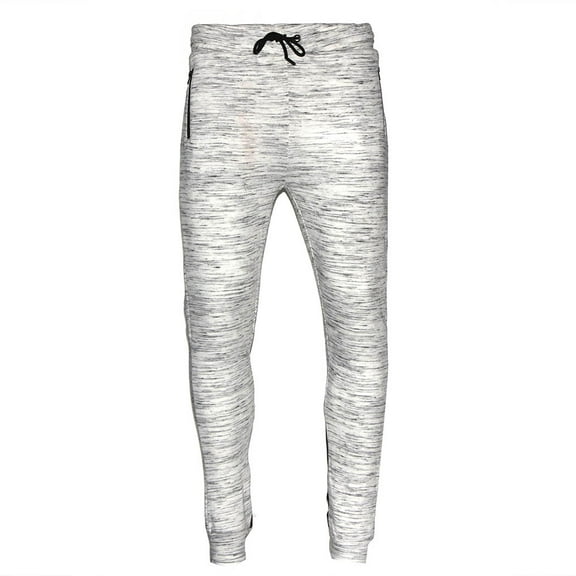 Mens Athletic Jogger Pants Cotton Blend Fitness Gym 841008 White Heather L