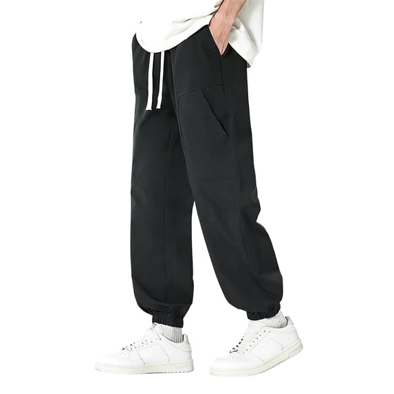 Mens Athletic Joggers with Pockets and Elastic Waist Lightweight Golf Pants Men Wrinkle Free Flat Front Stretch Relaxed Fit Tapered Work Travel Pants Big and Tall Size M-4XL Black