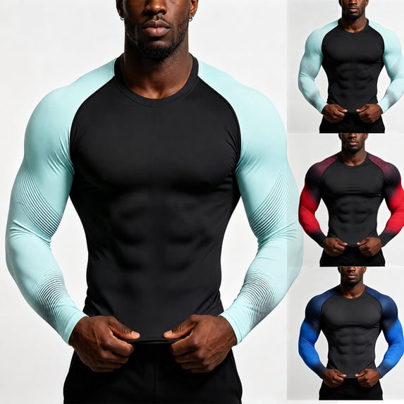 Mens Athletic Long Sleeve Compression Shirt Quick Dry Rash Guard Base Layer for Men Gym Running Workout Training T Shirt Top