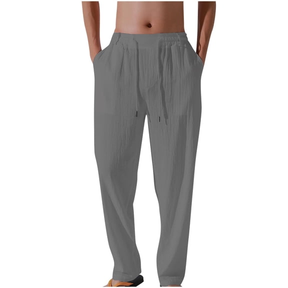 Mens Athletic Open Bottom Sweatpants Linen Tightness Waist Broad Legs Long Lightweight & Breathable Dark Gray M-3XL
