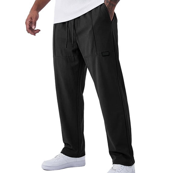 Mens Athletic Pants Breathable Slim Fit Drawstring Waist Stretch Casual Trousers Straight Leg Active Jogger Pants Black S