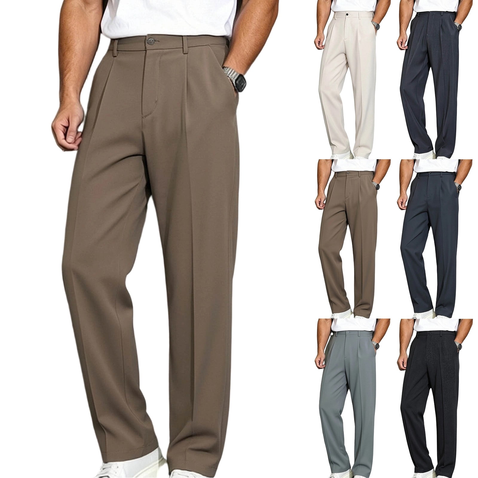 athletic dress pants Mens Dqueduo Men's Ice Silk Pants Summer Wide-Leg Straight Loose Casual Solid Color Long Pants Draped Business Suit Pants Black M Blue plaid suit Size:EU 35 / US 4.5 First Birthday Outfit Ashley Icon Lace Slip these dress pants are
