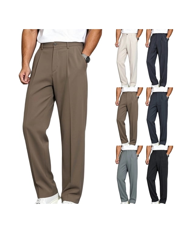 Mens Athletic Pants Dqueduo Men's Ice Silk Dress Pants Summer Wide-Leg Straight Loose Casual Solid Color Long Pants Draped Business Suit Pants Dark Gray XXL
