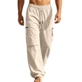 thumbnail image 1 of Mens Athletic Pants Loose Wide Leg Drawstring Elastic Waist Cargo Pants Detail Straight Leg Functional Casual Trousers Summer Lightweight Outdoor Pants, 1 of 9