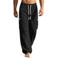 thumbnail image 1 of Mens Athletic Pants Loose Wide Leg Drawstring Elastic Waist Cargo Pants Detail Straight Leg Functional Casual Trousers Summer Lightweight Outdoor Pants, 1 of 9