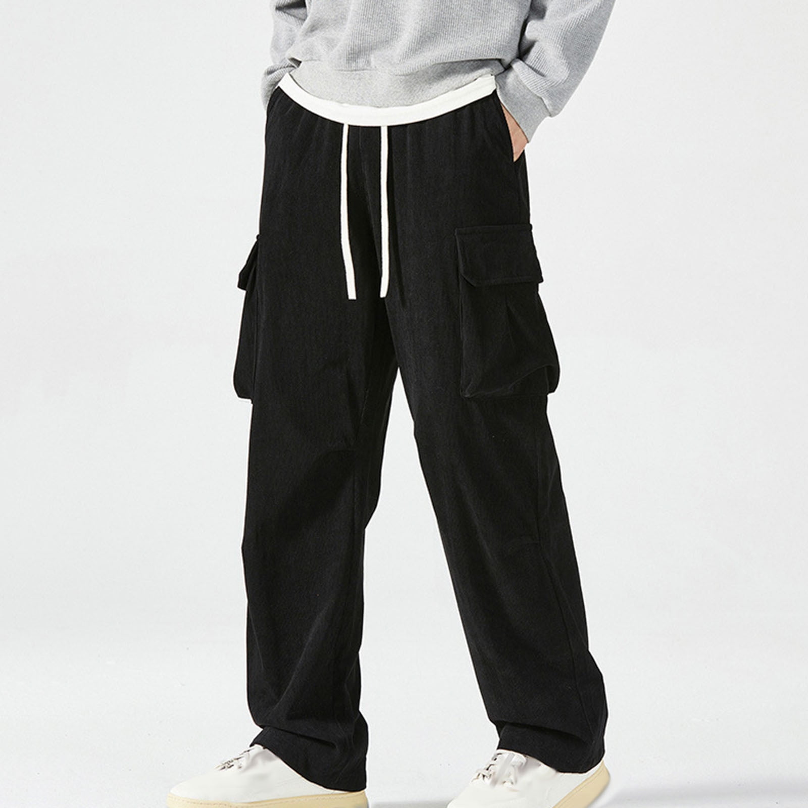 Mens Athletic Pants, Men's Corduroy Cargo Pants with Pockets, Straight ...