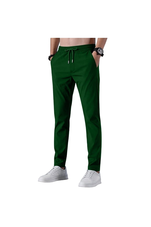 Mens Athletic Pants Tapered Leg Drawstring Elastic Waist Sweatpants 4 Way Stretch Breathable Lightweight Gym Trousers with Pockets
