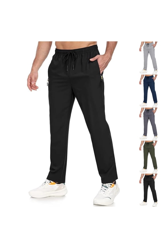 Mens Athletic Pants - Unisex Glide Pants Quick Dry Pull-on Stretch Pant Active Hiking Jogger Pant with Zipper Pockets Black 3XL