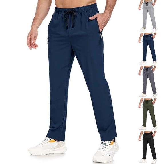 Mens Athletic Pants - Unisex Glide Pants Quick Dry Pull-on Stretch Pant Active Hiking Jogger Pant with Zipper Pockets Dark Blue 3XL