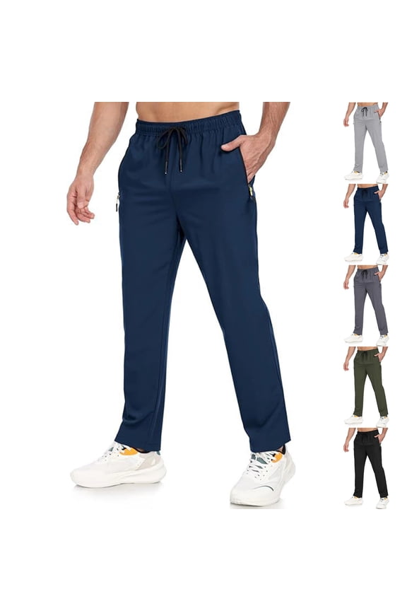 Mens Athletic Pants - Unisex Glide Pants Quick Dry Pull-on Stretch Pant Active Hiking Jogger Pant with Zipper Pockets Dark Blue M