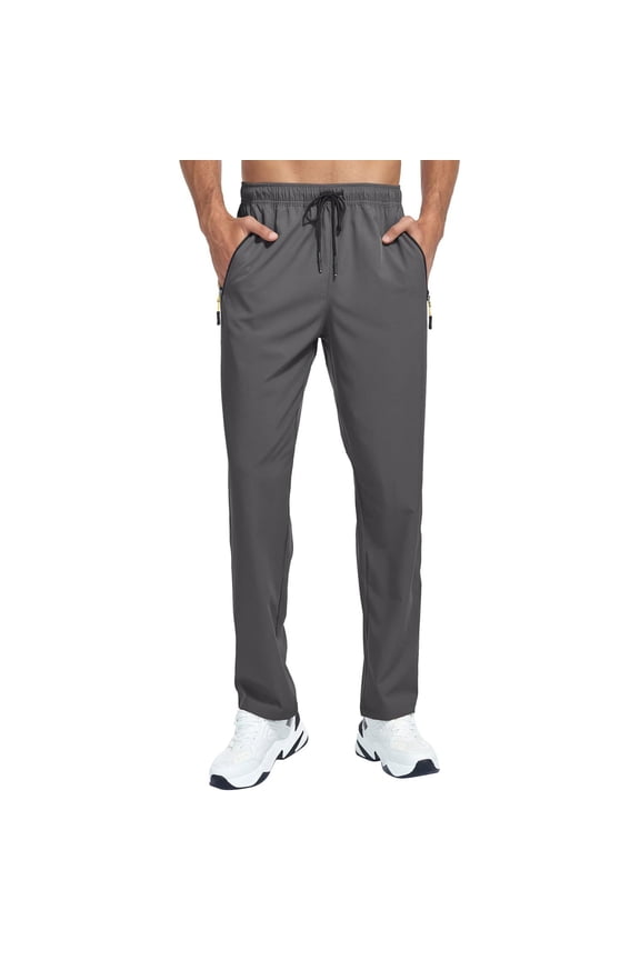 Mens Athletic Pants with Zipper Pockets Running Joggers Workout Sweatpants Gym Athletic Casual Dark Gray L