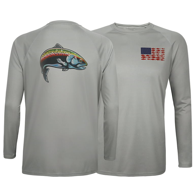Mens Athletic Performance Shirt Long Sleeve Gray Rainbow Trout XXL 