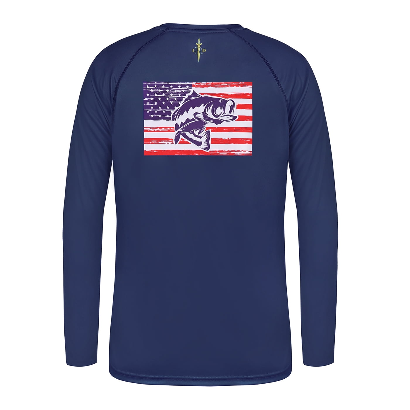 Mens Athletic Performance Shirt Long Sleeve Navy US Flag Bass XL