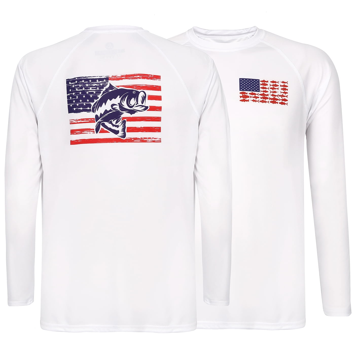 Mens Athletic Performance Shirt Long Sleeve White US Flag Bass M