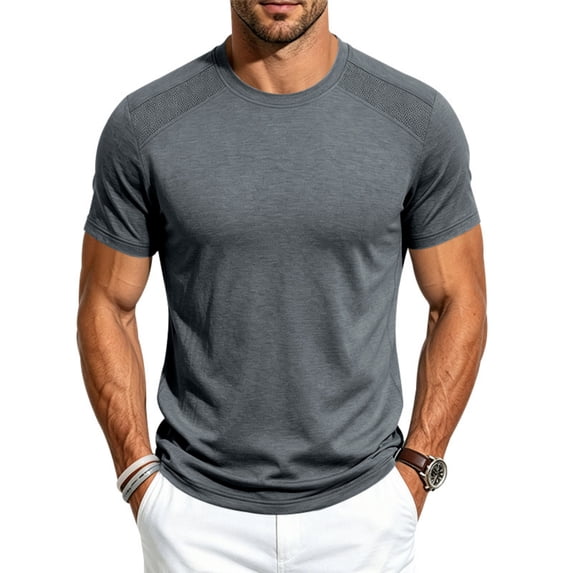 Mens Athletic Quick Dry T Shirt Short Sleeve Breathable Gym Workout Tee Top for Exercise Training Running Sports Active Wear Dark Gray XL
