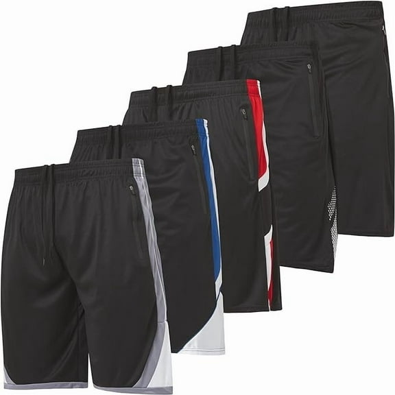 Mens Athletic Running Shorts Dry Fit Active Shorts with Zippered Pockets 5 Pack