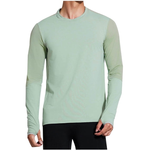 Mens Athletic Shirts with Thumb Hole Sports Fitness Stretch T-Shirt Color Block Long Sleeve Crewneck Tees