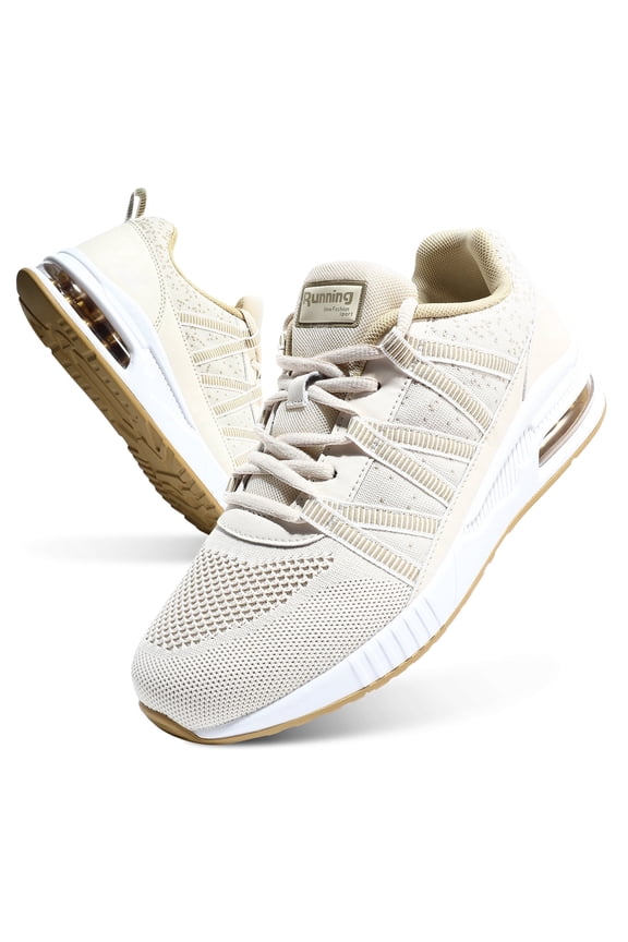 Mens Athletic Shoes Khaki Breathable Workout Gym Tennis Walking Air Cushion Running Sneakers US 8.5