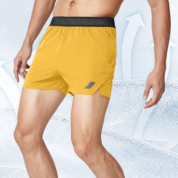 Mens Athletic Short Men Stretch Shorts Plus Size Shorts for Men Summer Shorts Short Sweatpants for Men Shorts for Men Men's Work Shorts Mens Training Shorts, Yellow, L