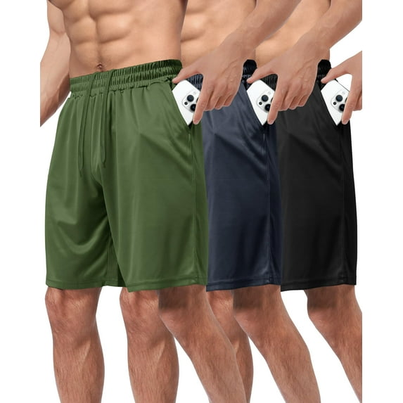DAKIMOE 3 Pack Men's Athletic Shorts with Pockets Basketball Shorts Lightweight Quick Dry Gym Workout Shorts for Men