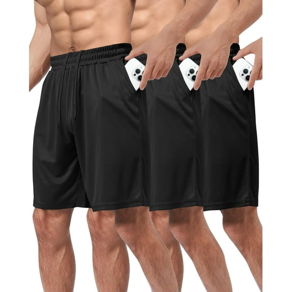 DAKIMOE 3 Pack Men's Athletic Shorts with Pockets Basketball Shorts Lightweight Quick Dry Gym Workout Shorts for Men