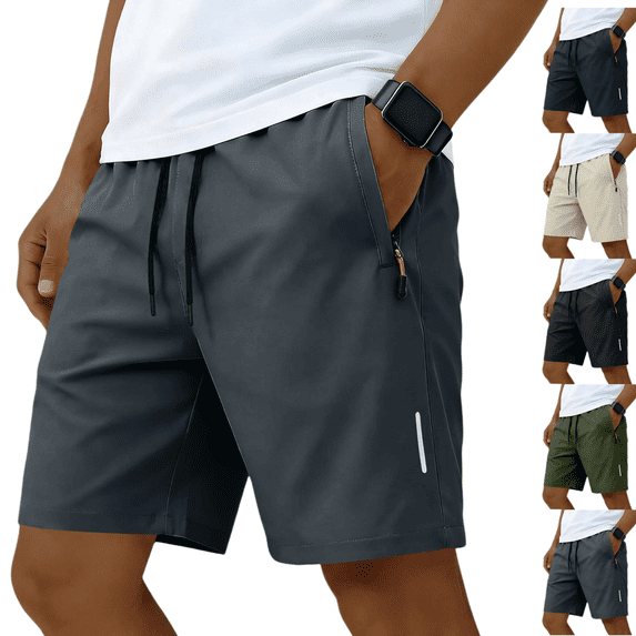 Mens Athletic Shorts Casual Trendy Drawstring Shorts Summer Quick Dry Lightweight Workout Short with Zipper Pockets Dark Gray S