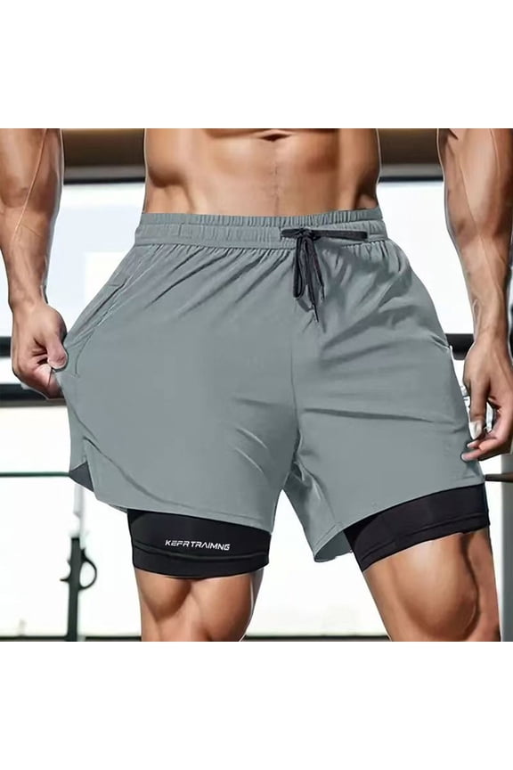 Mens Athletic Shorts Double Layer Drawstring Loose 3 Inch Inseam Sports