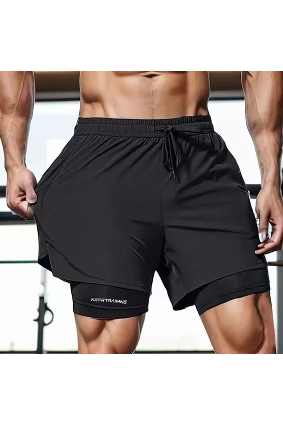 Mens Athletic Shorts Double Layer Drawstring Loose 3 Inch Inseam Sports