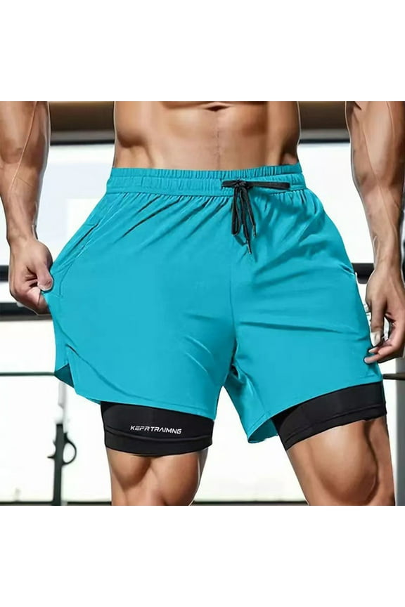 Mens Athletic Shorts Double Layer Drawstring Loose 3 Inch Inseam Sports
