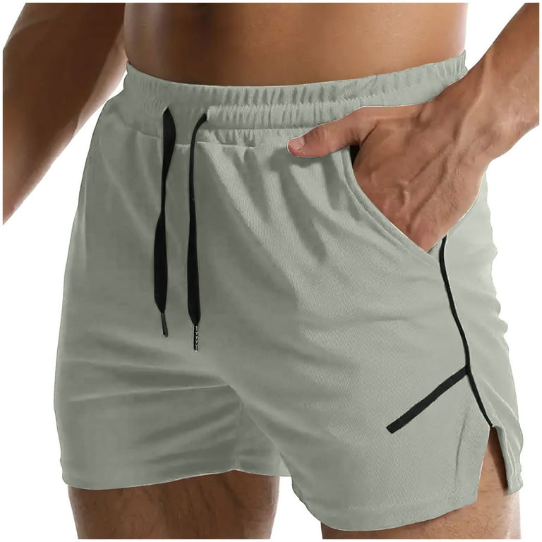 CGMDTZ Mens Athletic Shorts Hot Pants Sports Running Shorts Elastic Waist Drawstring Summer Shorts with Pockets Workout Fitness Slim Leg Light Gray