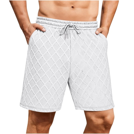 Mens Athletic Shorts Summer Beach Vacation Casual Elastic Waist Drawstring Five Quarter Shorts 7 Inch Quick Dry Fishing Hiking Shorts with Pockets
