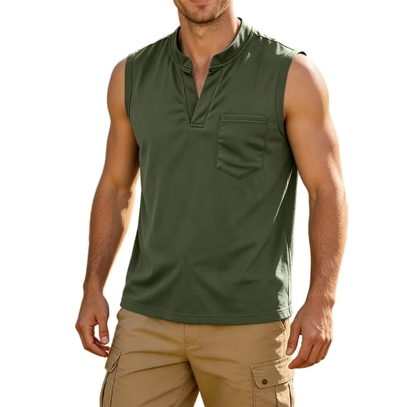 Mens Athletic Sports Sleeveless Tank Tops V-Neck with Pocket Workout Shirt Beach Swim Tee Fathers Gift