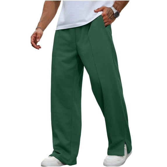 Mens Athletic Sweatpants Split Hem Elastic Waist Casual Sweatpants With Back Pocket Solid Color Loose Fashion Lounge Trousers