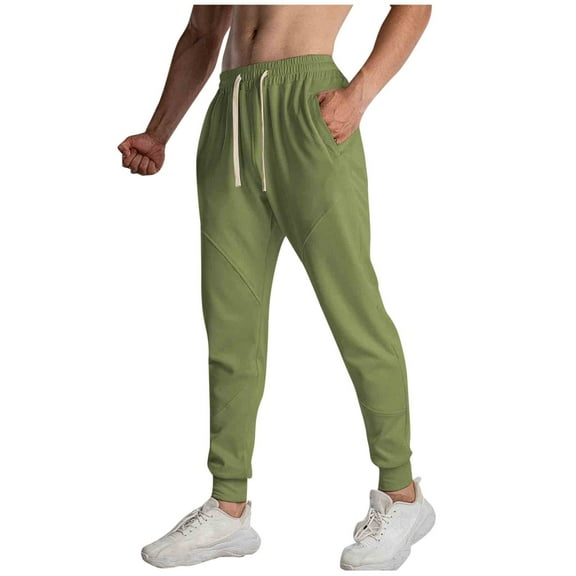 Mens Athletic Sweatpants with Pockets Drawstring Elastic Waist Tapered Leg Solid Breathable Quick Dry Jogger Pants (L, Green)